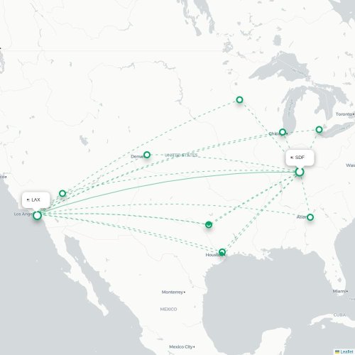 Mapa lotu bezpośredniego Louisville – Los Angeles