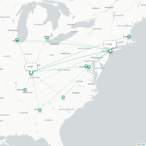 Mapa lotu bezpośredniego Louisville – Nowy Jork