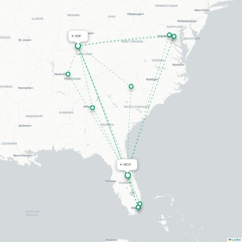 Mapa lotu bezpośredniego Louisville – Orlando