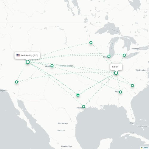 Mapa lotu bezpośredniego Louisville – Salt Lake City