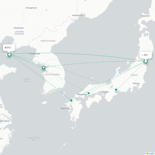 Mapa lotu bezpośredniego Sendai – Dalian