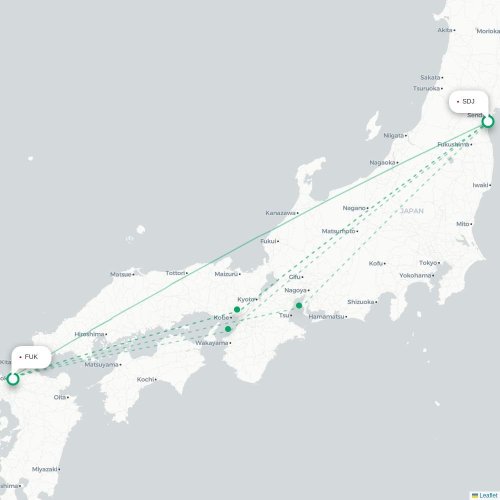 Mapa lotu bezpośredniego Sendai – Fukuoka