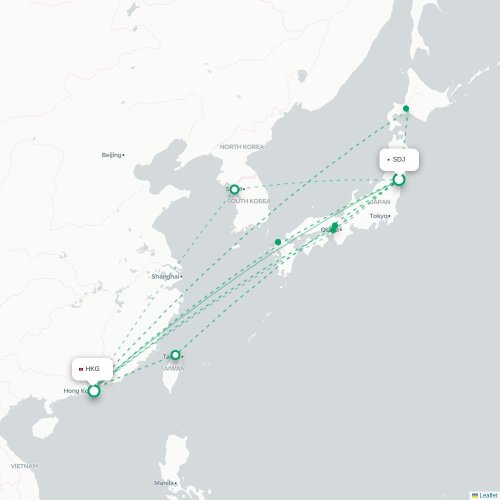 Sendai - Hongkong kort over direkte fly