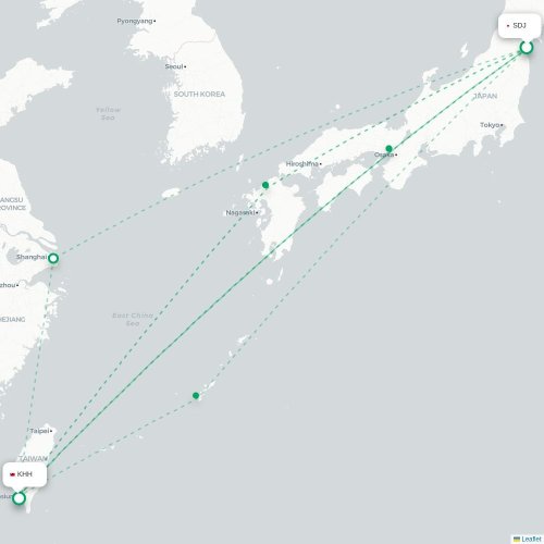 Mapa lotu bezpośredniego Sendai – Kaohsiung