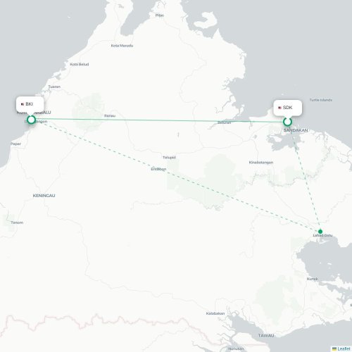 Mapa lotu bezpośredniego Sandakan – Kota Kinabalu