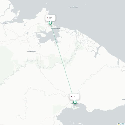 Mapa lotu bezpośredniego Sandakan – Lahad Datu