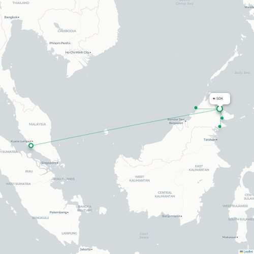 Mapa lotu bezpośredniego Sandakan – Kuala Lumpur