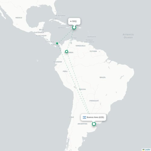 Mapa lotu bezpośredniego Santo Domingo – Buenos Aires