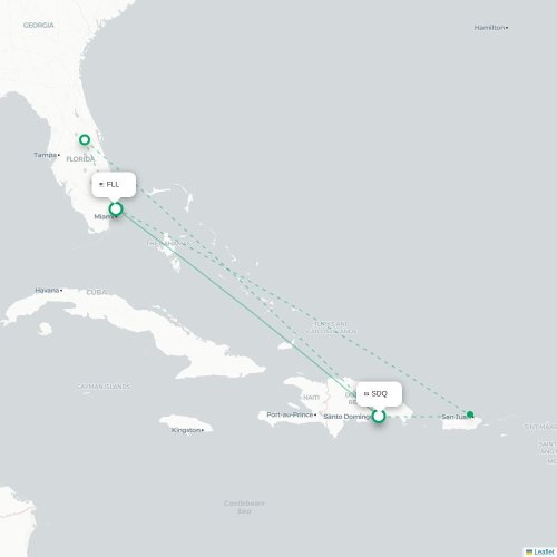 Mapa de vuelo directo Santo Domingo - Fort Lauderdale