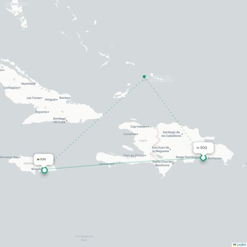 Santo Domingo (Dominicaanse Republiek) - Kingston kaart van rechtstreekse vlucht