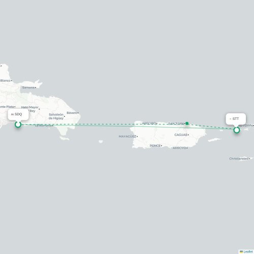 Mapa de vuelo directo Santo Domingo - Saint Thomas Island