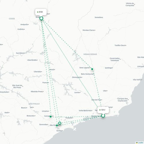 Mapa lotu bezpośredniego Rio de Janeiro – Brasília