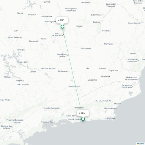 Mapa lotu bezpośredniego Rio de Janeiro – Belo Horizonte