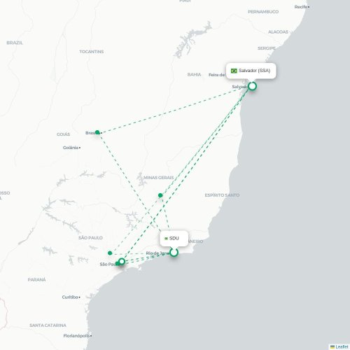 Mapa lotu bezpośredniego Rio de Janeiro – Salvador