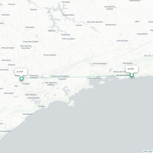 Mapa lotu bezpośredniego Rio de Janeiro – São Paulo