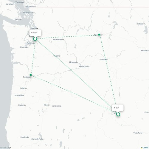 Mapa de vuelo directo Seattle - Boise