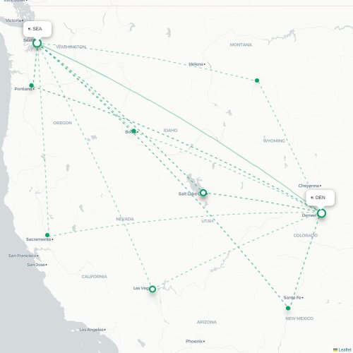 Mapa de vuelo directo Seattle - Denver