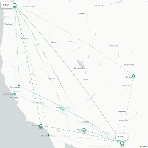 Seattle - El Paso kaart van rechtstreekse vlucht