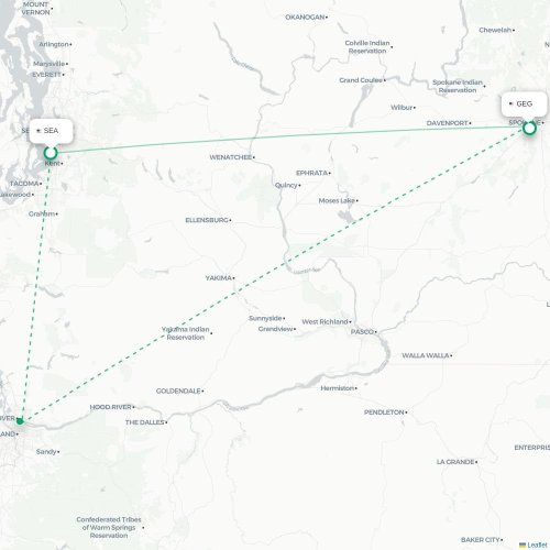 Mapa de vuelo directo Seattle - Spokane
