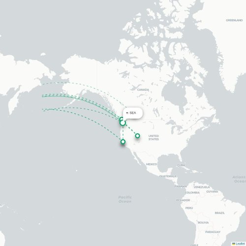 Mapa de vuelo directo Seattle - Incheon