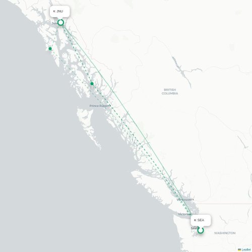 Mapa lotu bezpośredniego Seattle – Juneau