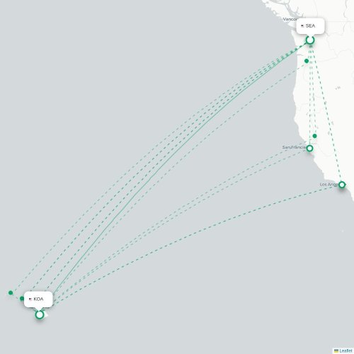 Mapa de vuelo directo Seattle - Kailua-Kona