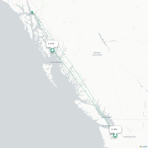 Mapa lotu bezpośredniego Seattle – Ketchikan