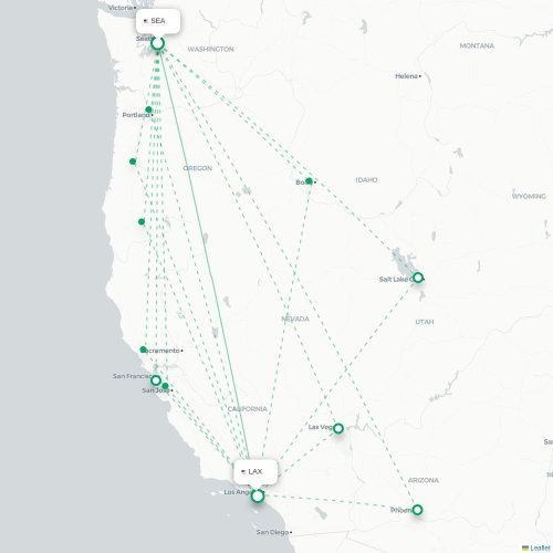 Mapa de vuelo directo Seattle - Los Ángeles