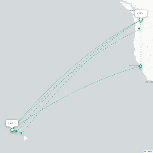 Mapa lotu bezpośredniego Seattle – Lihue