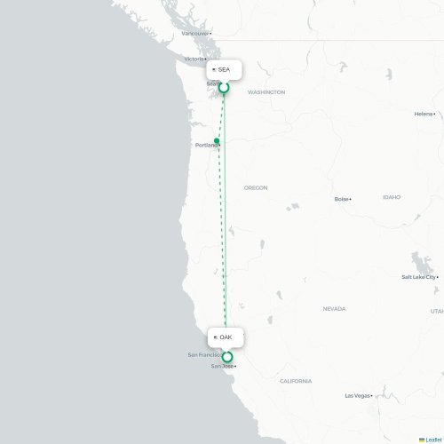 Mapa lotu bezpośredniego Seattle – Oakland