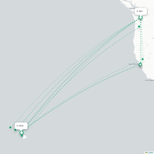 Mapa de vuelo directo Seattle - Kahului