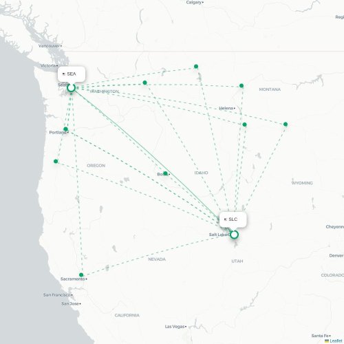 Mapa de vuelo directo Seattle - Salt Lake City