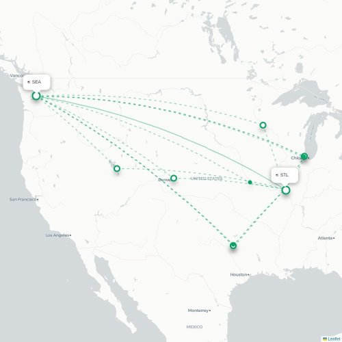 Mapa lotu bezpośredniego Seattle – Saint Louis