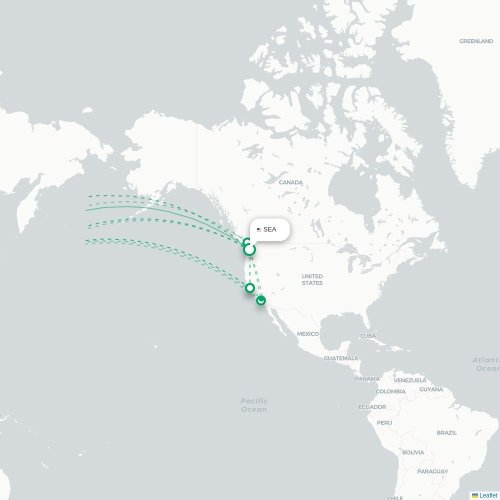 Mapa lotu bezpośredniego Seattle – Tajpej
