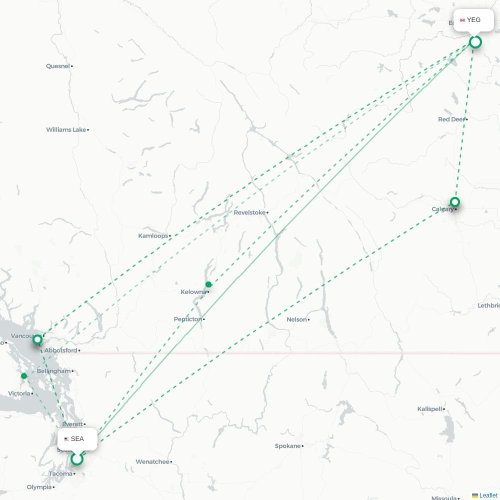 Mapa de vuelo directo Seattle - Edmonton