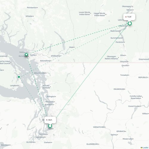 Mapa de vuelo directo Seattle - Kelowna