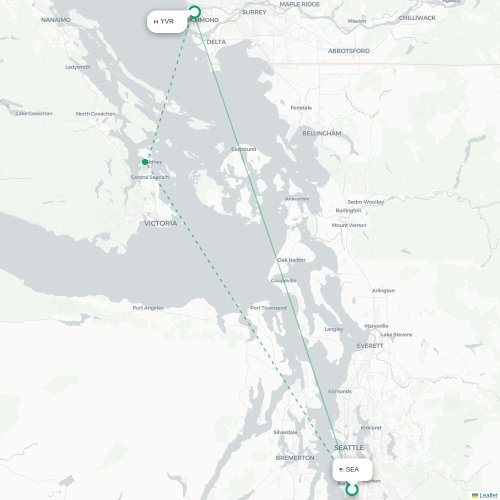 Mapa de vuelo directo Seattle - Vancouver