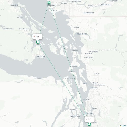 Mapa de vuelo directo Seattle - Victoria
