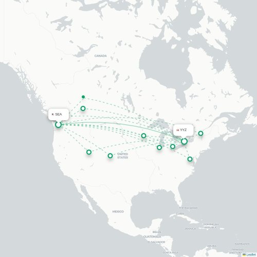 Mapa de vuelo directo Seattle - Toronto