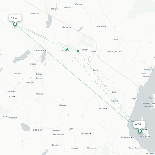 Seronera - Zanzibar karta över direktflyg