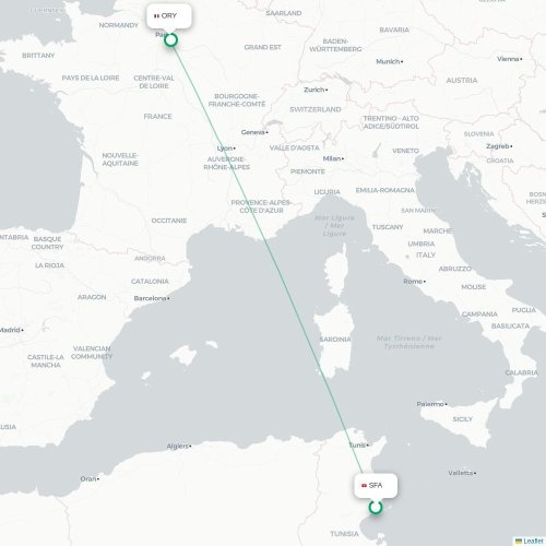 Mapa lotu bezpośredniego Safakis – Paryż