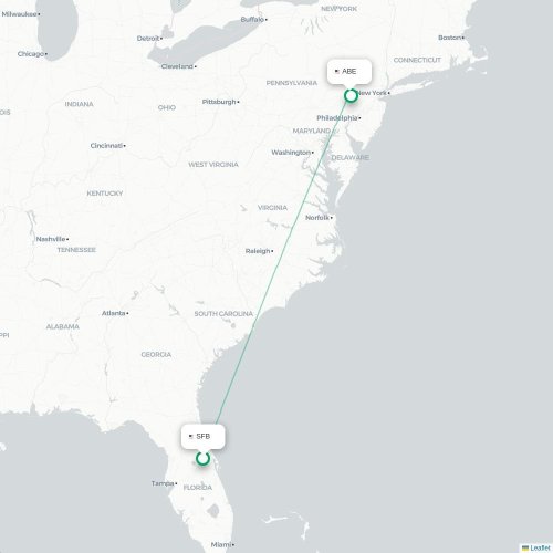 Mapa de vuelo directo Orlando - Allentown