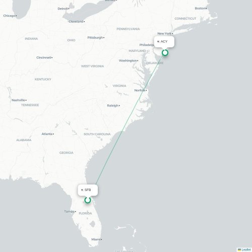 Mapa de vuelo directo Orlando - Atlantic City