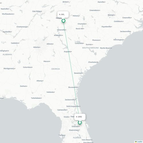 Mapa de vuelo directo Orlando - Asheville