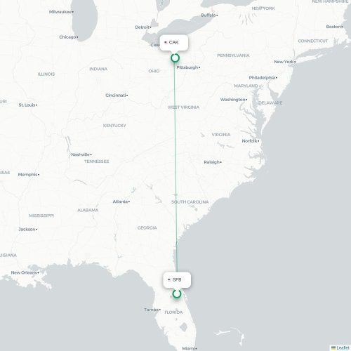 Mapa de vuelo directo Orlando - Akron