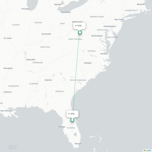 Mapa de vuelo directo Orlando - Clarksburg