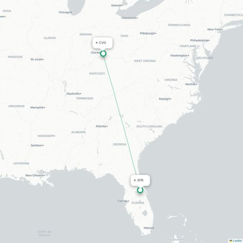 Mapa de vuelo directo Orlando - Cincinnati