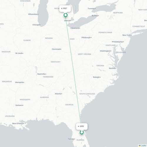 Mapa de vuelo directo Orlando - Flint