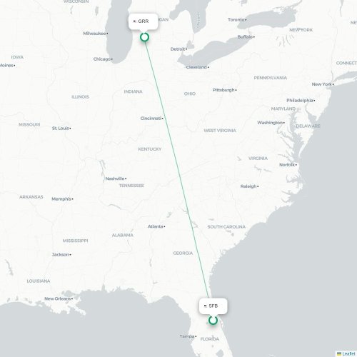 Mapa de vuelo directo Orlando - Grand Rapids