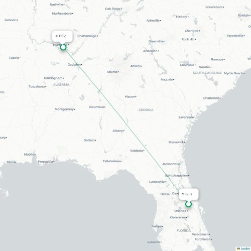 Mapa de vuelo directo Orlando - Huntsville